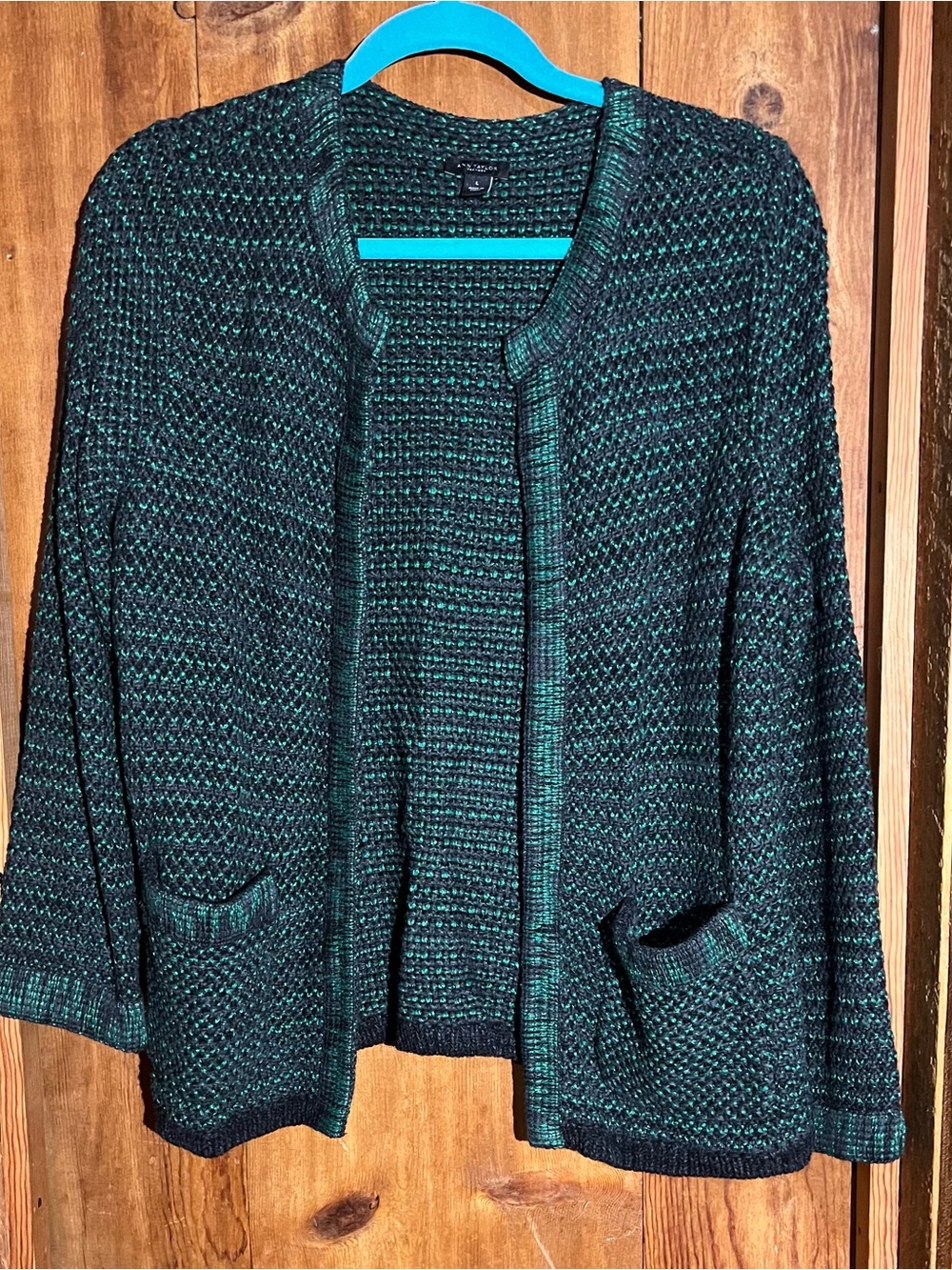 Ann Taylor Factory Black and Green Open-Front Knit Cardigan